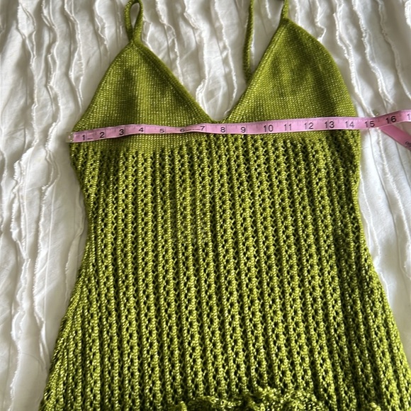 Hanifa Crochet Green Knit Dress with Ruffle Hem - Picture 2 of 8